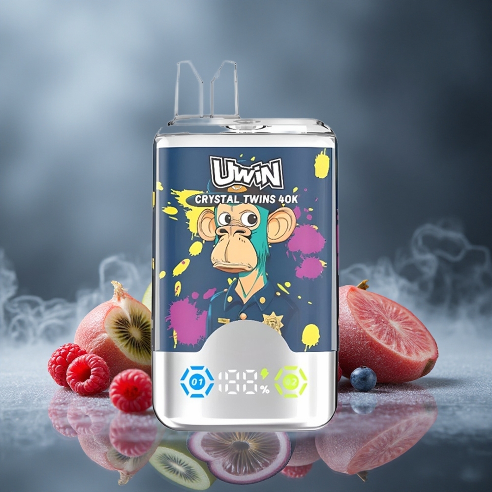 Uwin Crystal Twins 40000 Puffs Једнократни Вапе Kiwi Pasiflora Guava Borovnica MalinaТечност Капацитет: 32ml